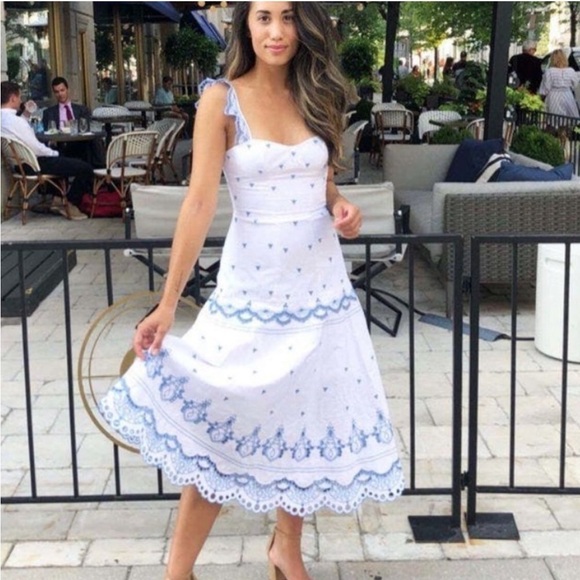 Jonathan Simkhai Eyelet Embroidered Bustier Dress White Blue Size 14 - Picture 1 of 11